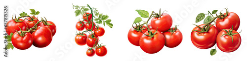 Vine tomatoes Vegetable Hyperrealistic Highly Detailed Isolated On Plain White Background