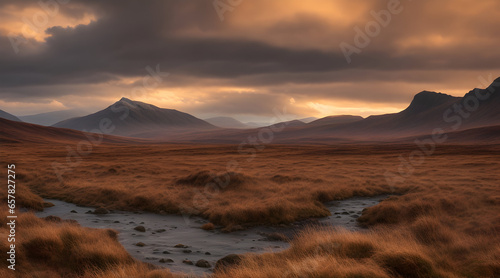 Beautiful Landscape, Scottish looking Mountains and Moors Art