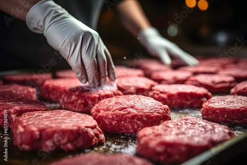  Man hand make burger with minced meat.