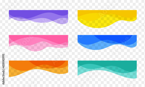 Abstract wavy decor elements collection. Colorful curvy banner set isolated on transparent background