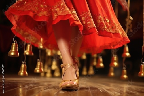 close-up shot of bells jingling on dancing shoes