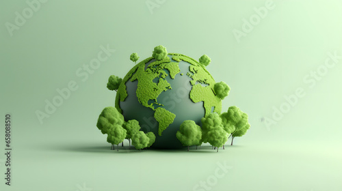 earth globe with green leaves. natural ecology sustainability concept. world saving.
