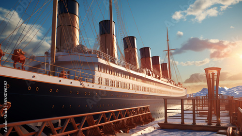 a titanic ocean liner ship's simulator, in the style of dark teal and light maroon