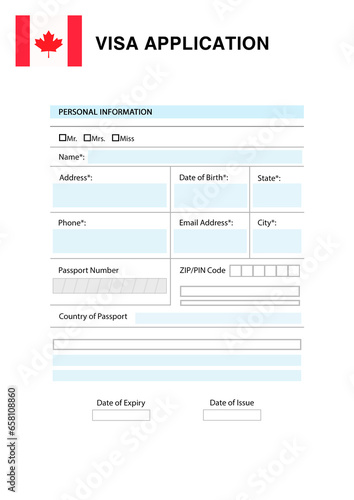 Immigration to Canada. Blank application visa form