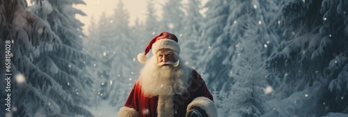 Santa Claus against a snowy setting