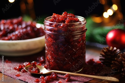 homemade cranberry relish in a mason jar