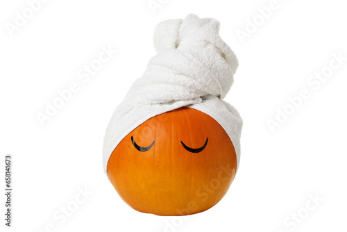 PNG, pumpkin with towel, isolated on white background