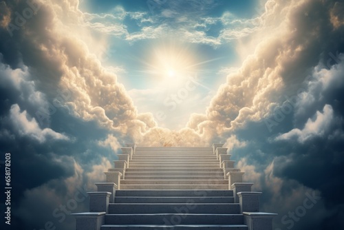 Stairway to Heaven: A Path to God with Clouds and Sky