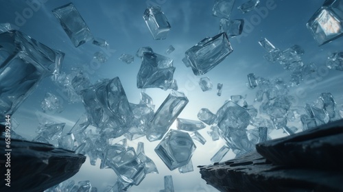 Liquid glass shards suspended in mid-air in .