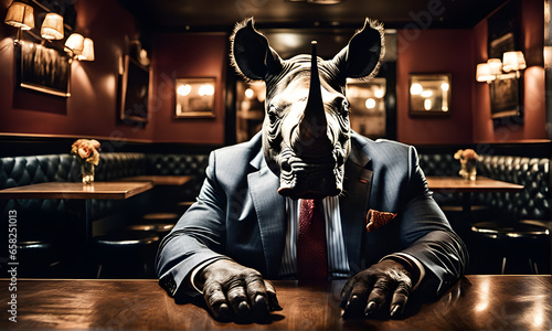 The great rhinoceros businessman in a suit and tie