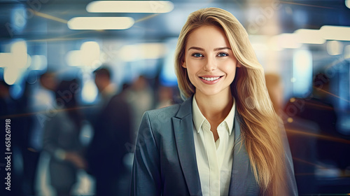 young confident blond haired woman in business outfit