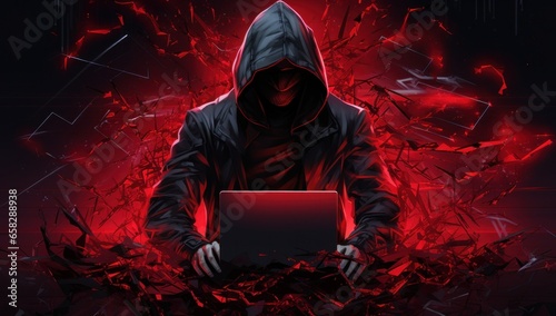illustration of an incognito hacker, masked and enshrouded in mystery, signifying internet threats. A visualization of cybersecurity challenges, virus software, and the digital underworld