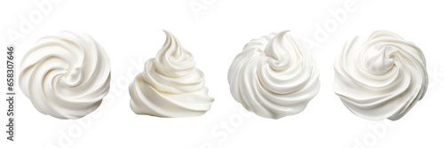 Set of whipped cream isolated on a transparent or white background in the top view