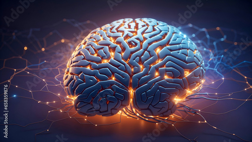 Neurointerface: Human Brain in AI Neural Network. Digital immortality concept.