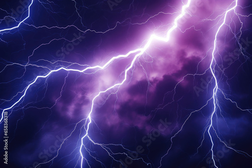 Flash of lightning on dark background. Thunderstorm. Generative AI
