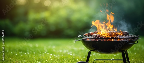 Flame on grass barbecue grill backdrop