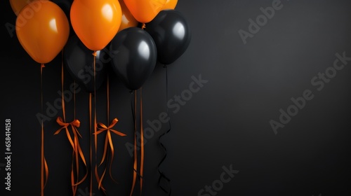 Balloons with orange ribbons and bow