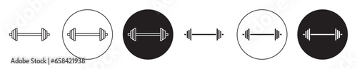 Weight barbell icon set. gym dumbbell lifting vector symbol in black filled and outlined style.