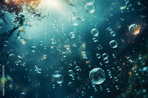 Abstract underwater, dark background with air bubbles. Generative AI