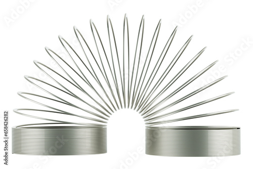 Metallic helical spring toy. 3D rendering isolated on transparent background