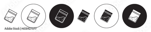 Cocaine packet icon set. plastic zip lock bag vector symbol in black filled and outlined style.