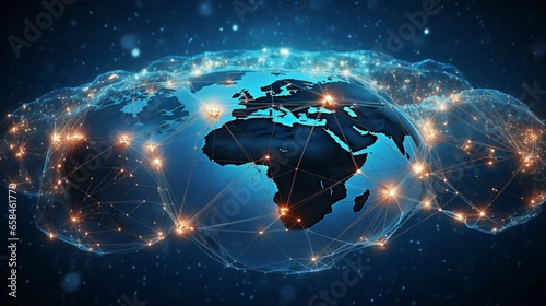 Global network across the planet Earth. Blockchain