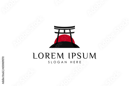 Japanese torii gate vector logo with flat design concept combination