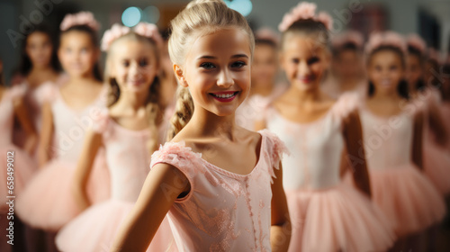 Little ballerinas, Girl wearing pink tutu skirt and having fun ballet class.