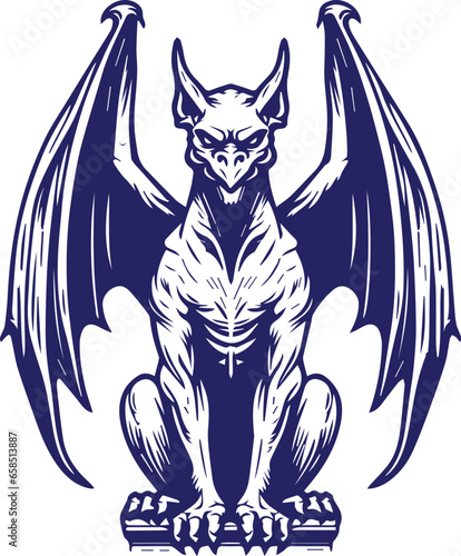 vector gargoyle drawing silhouette with wings