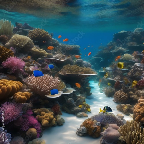 A computer-generated visualization of a thriving and biodiverse coral reef ecosystem2