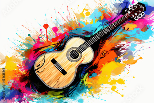 guitar musical instrument with paint spots background