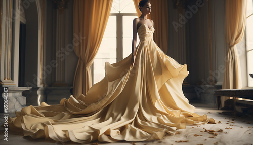 Haute couture inspired wedding dress in ochre