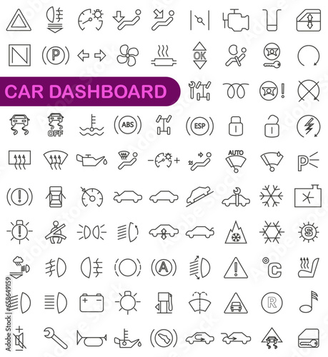 Interface in cars. Car dashboard icons. Vector illustration.