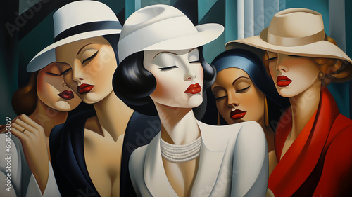 Fünf Selbstbewusste Frauen im Stil von Tamara de Lempicka