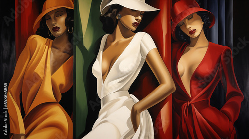 Drei Selbstbewusste Frauen im Stil von Tamara de Lempicka