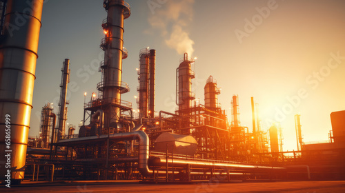 Oil refinery from an industrial zone with oil and gas petrochemical industry storage tank steel pipeline steel oil refinery