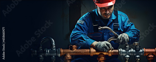 plumber at work banner, plumbing repair service