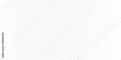 Hexagon waves banner. Hexagon texture. Dna pattern, simple background, techno molecule waves, abstract scientific net, 3d dynamic lines. Honeycomb particles. Vector digital design