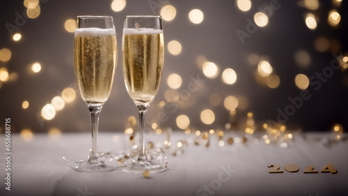 Happy new year 2024, bicchieri di champagne