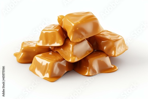 Caramel toffee candy on white background. 3D illustration. Generative AI