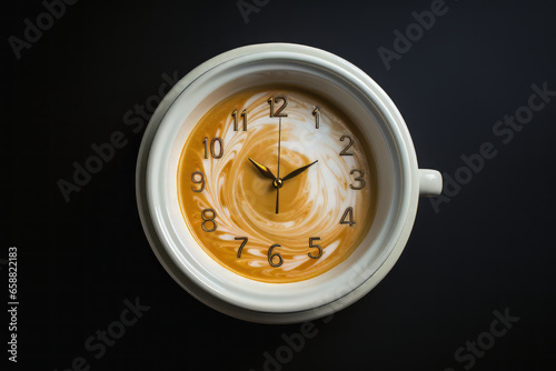 clock face within a single coffee cup