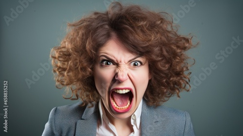 a woman with curly hair screaming