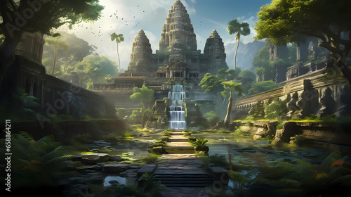 Angkor Wat in the middle of a tropical forest