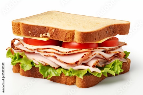 Delicious turkey sandwich isolated on a white background generative ai