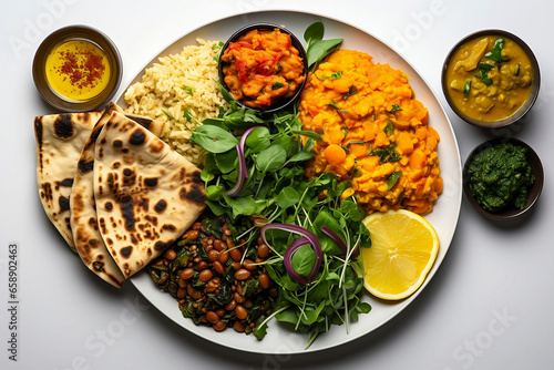Vegan asian indian chapatti cuisine with dhal lentils curry for vegan day