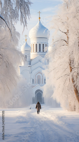 Znamensky Cathedral on a winter day in Veliky Novgorod.