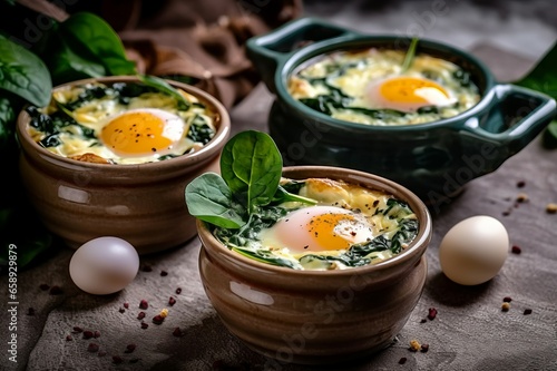 Egg dishes spinach cheese. Meal tasty. Generate Ai