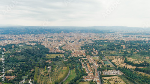 Florence, Italy. General view of the city in cloudy weather. Summer, Aerial View