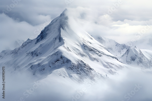 Mountain peak piercing the blue sky