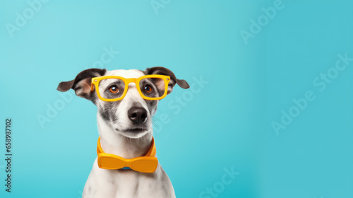 Dalmatian with sunglasses on a blue background